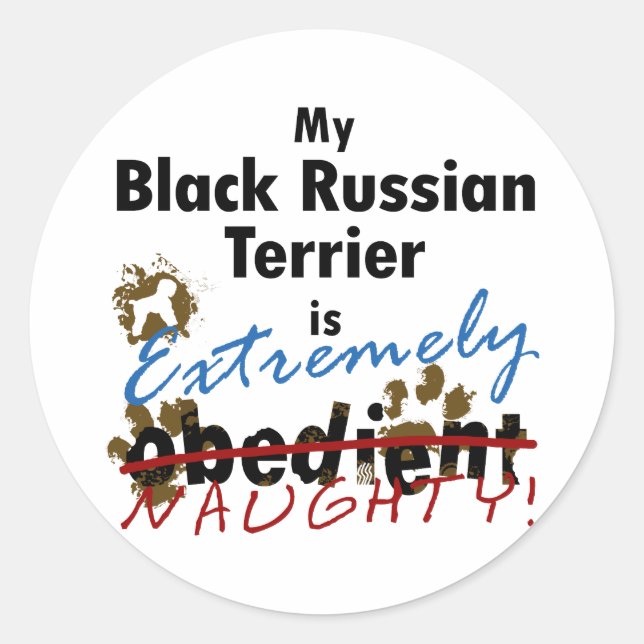 Sticker Rond Terrier russe Noir Extrêmement Naughty (Devant)