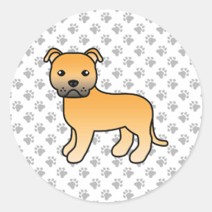 Sticker Rond Terrier Staffordshire Bull Terrier anglais fauve