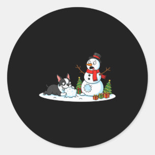 Sticker Rond Tervier de Boston Bonhomme de neige Arbre de Noël 