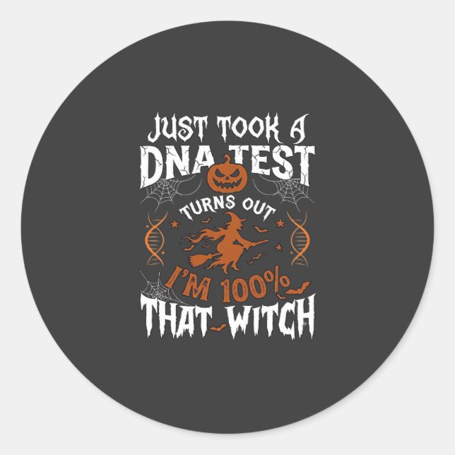 Sticker Rond Test ADN Sorcière Halloween Citrouille Toile d'ara (Devant)