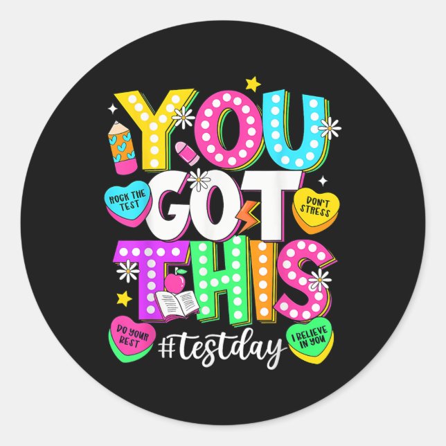 Sticker Rond Test Day Rock The Test Teacher Test Day You got (Devant)