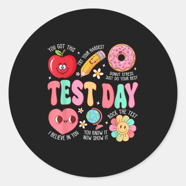 Sticker Rond Test Day Rock The Test Testing Day Motivational Te (Devant)