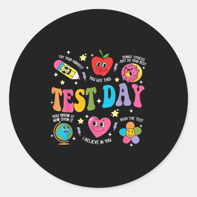 Sticker Rond Test Day Rock The Test Testing Day Motivational Te (Devant)