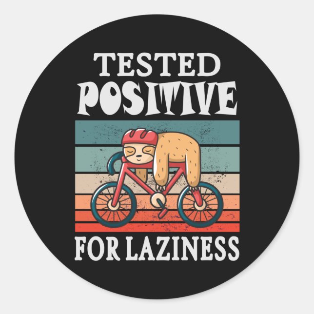 Sticker Rond Testé positif pour la paresse Sloth sur Vélo (Devant)
