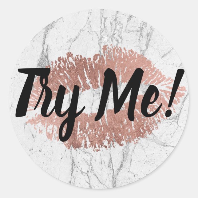 Sticker Rond Tester produit Essayez-moi Rose Gold Lips Marbre m (Devant)