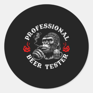 Sticker Rond Testeur de bière professionnel Citation de singe d