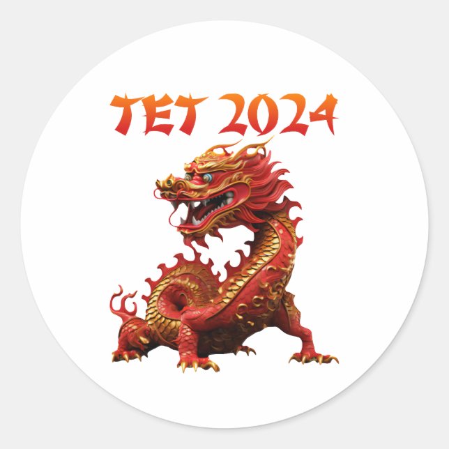 Sticker Rond Tet 2024 Année du Nouvel An dragon vietnamien (Devant)