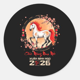 Sticker Rond Tét 2026 Année vietnamienne Cheval Zodiaque Lunair