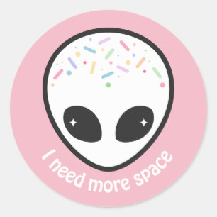 Sticker Rond Tête Alien Cute Pastel