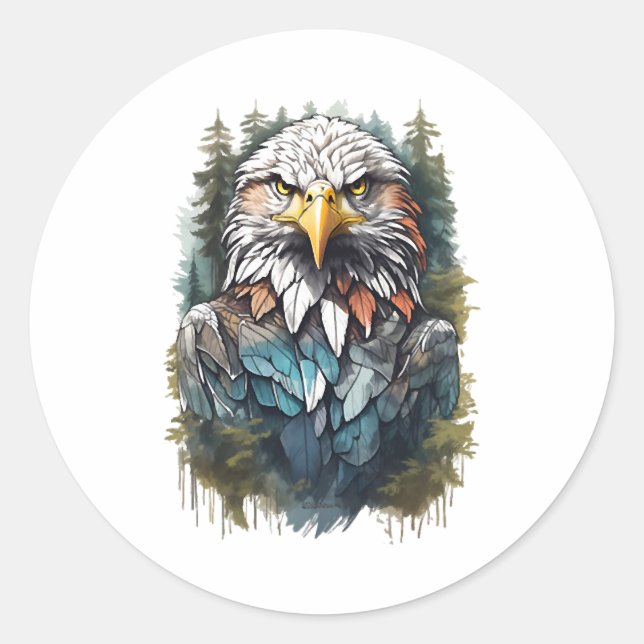 Sticker Rond Tête d'aigle en forêt (Devant)