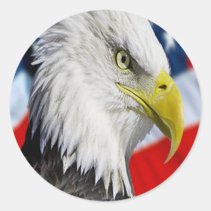 Sticker Rond Tête de Bald Eagle et drapeau américain