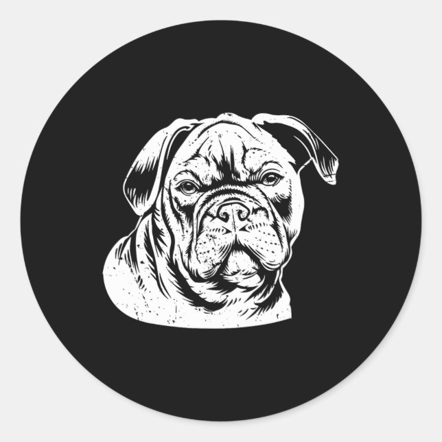 Sticker Rond Tête de Bulldog (Devant)