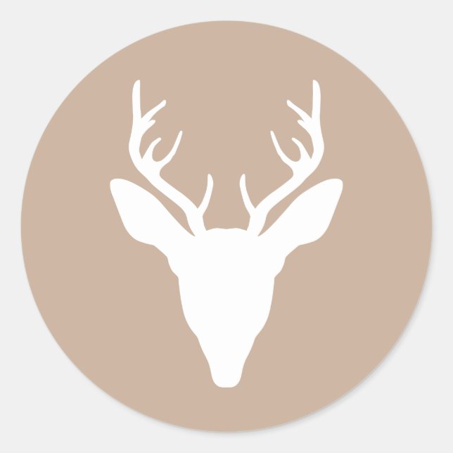 Sticker Rond Tête de cerf blanc sur fond beige (Devant)