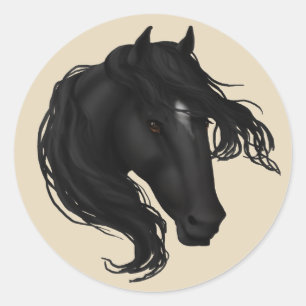 Sticker Rond Tête de cheval noire