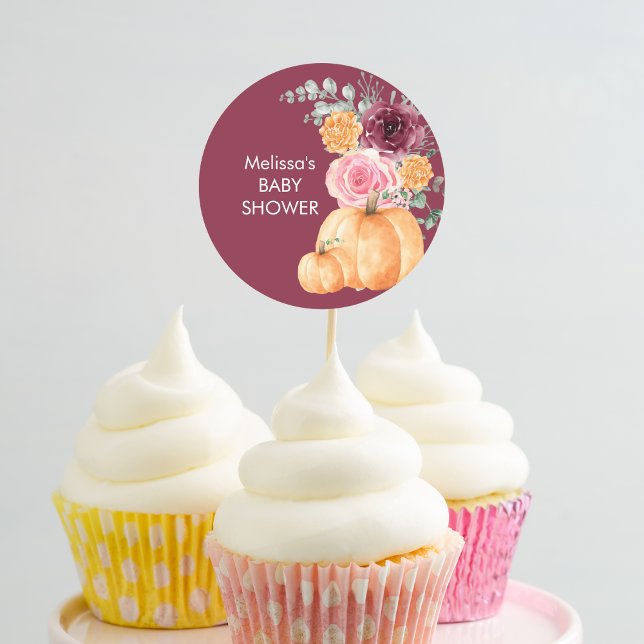 Sticker Rond Tête de cupcake rose pâle et bordeaux automne (Créateur téléchargé)