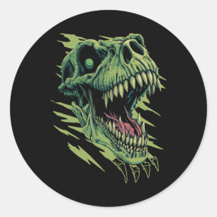 Sticker Rond Tête de Dinosaure Tyrannosaurus Rex Roaring