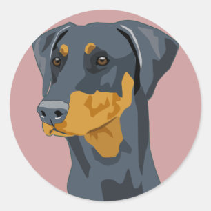 Sticker Rond Tête de dobermann, bleu, Uncropped