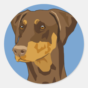 Sticker Rond Tête de dobermann, rouge, Uncropped
