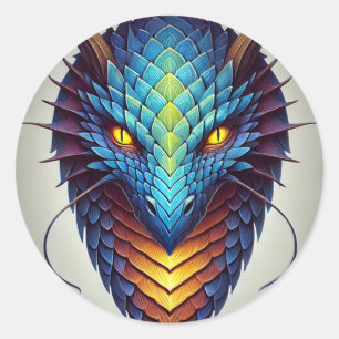 Sticker Rond Tête de dragon bleu