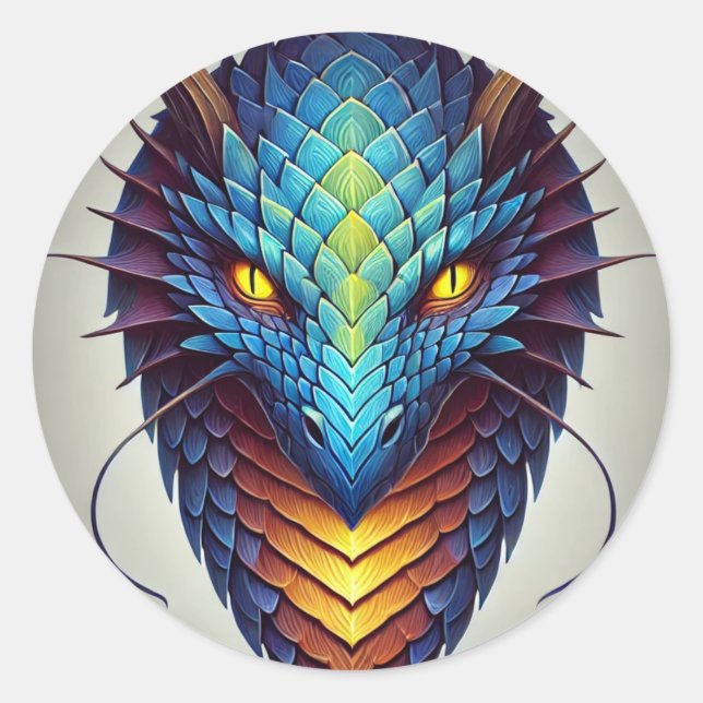 Sticker Rond Tête de dragon bleu (Devant)