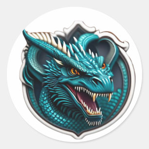 Sticker Rond Tête de dragon vert aux dents de rasoir 4