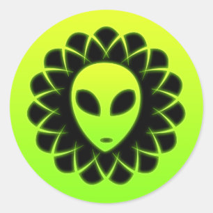 Sticker Rond Tête de l'Alien de l'espace vert