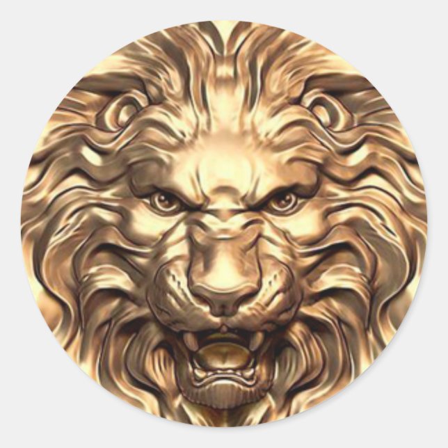 Sticker Rond Tête de lion dorée rugissante (Devant)