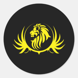 Sticker Rond Tête de lion jaune majestueuse