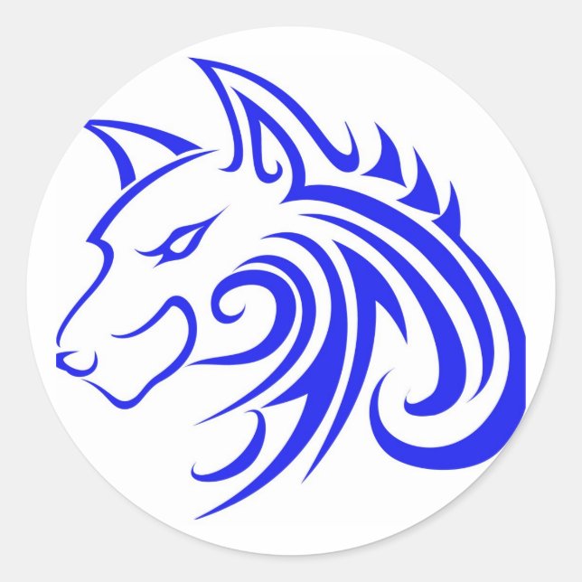 Sticker Rond Tête de loup bleu (Devant)
