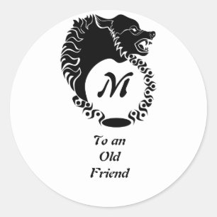 Sticker Rond Tête de loup noir de tribus Silhouette Laurel Mono