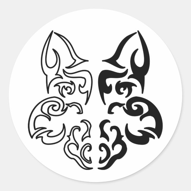 Sticker Rond Tête de loup noir et blanc gras (Devant)