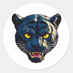 Sticker Rond Tête de panthère bleue Décor de bouteille Faune fé