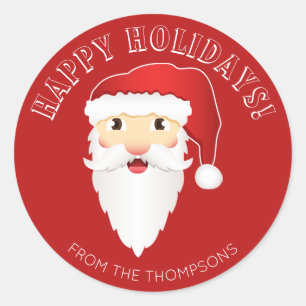 Sticker Rond Tête de Père Noël de dessin animé Noël personnalis