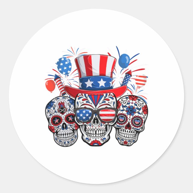 Sticker Rond Tête de sucre Sungles Firework Drapeau américain 4 (Devant)