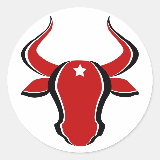 Sticker Rond Tête de taureau rouge avec étoile (Devant)