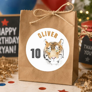 Sticker Rond Tête de Tigre Aquarelle Nom Anniversaire