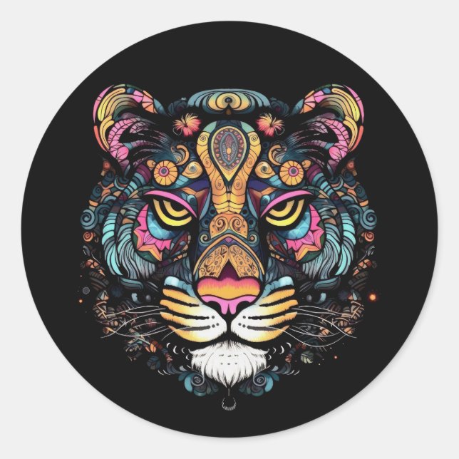Sticker Rond Tête de Tigre Incroyable  (Devant)
