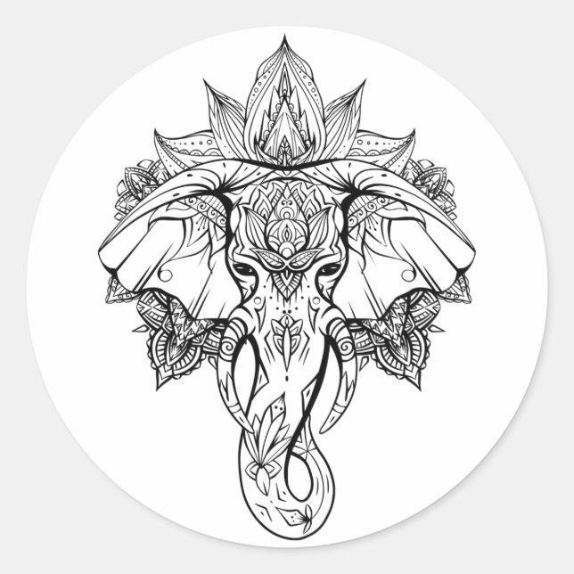 Sticker Rond Tête d'éléphant avec ornements de boho (Devant)