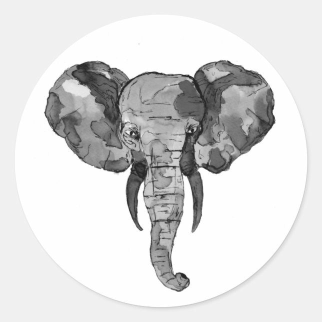 Sticker Rond Tête d'éléphant gris africain (Devant)
