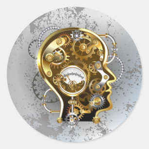 Sticker Rond Tête Steampunk avec manomètre