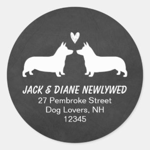 Sticker Rond Têtes de lettre silhouettes de Corgis gallois de P