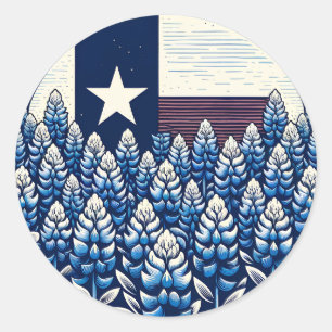 Sticker Rond Texas Bluebonnets State Flag Texan Pride
