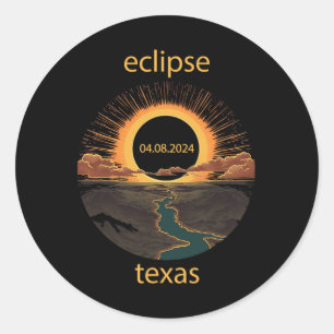 Sticker Rond Texas Eclipse 8 avril 2024 04.08.2024 Texas Solar