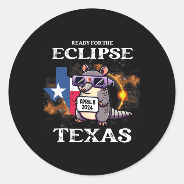 Sticker Rond Texas Solar Eclipse 2024 Avril 8 Drôle Armadillo F (Devant)