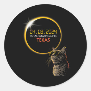 Sticker Rond Texas Solar Eclipse 2024 Chat portant l'éclipse so