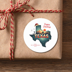 Sticker Rond Texas State Happy Holidays Personnalisé Texte Anné
