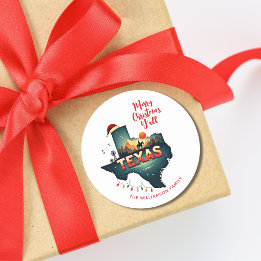 Sticker Rond Texas State Joyer Noël Y'all Custom Holiday