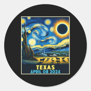 Sticker Rond Texas Total Solar Eclipse 2024 Starry Night
