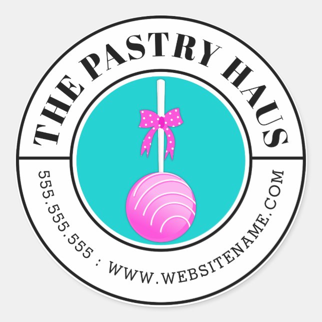 Sticker Rond Texte Courbé De La Pop De Gâteau Rose Moderne (Devant)