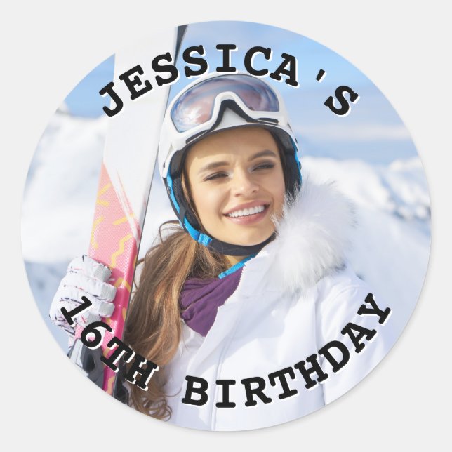 Sticker Rond Texte courbe noir et blanc Famille Photo Anniversa (Devant)